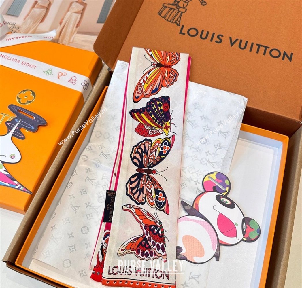 Louis Vuitton Butterfly Silk Bandeau Scarf Dark Pink 2025 LV091023 (SHI-250910068)
