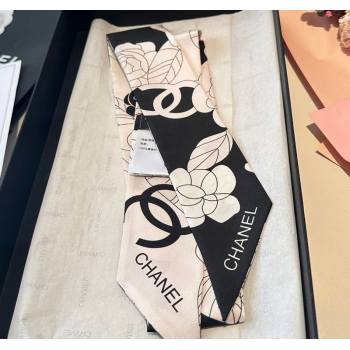 Chanel Camellia Silk Bandeau Scarf 6x120cm Black/Pink 2025CH091024 (SHI-250910072)