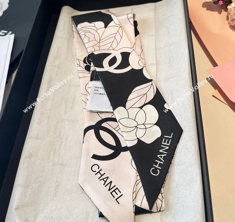 Chanel Camellia Silk Bandeau Scarf 6x120cm Black/Pink 2025CH091024 (SHI-250910072)