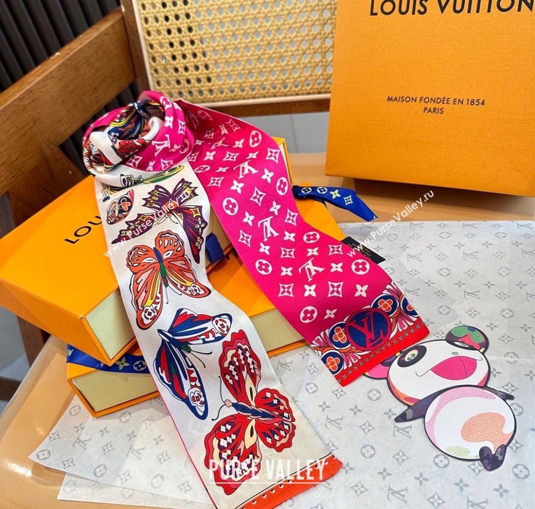 Louis Vuitton Butterfly Silk Bandeau Scarf Dark Pink 2025 LV091023 (SHI-250910068)