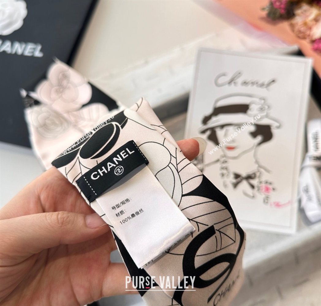 Chanel Camellia Silk Bandeau Scarf 6x120cm Black/Pink 2025CH091024 (SHI-250910072)