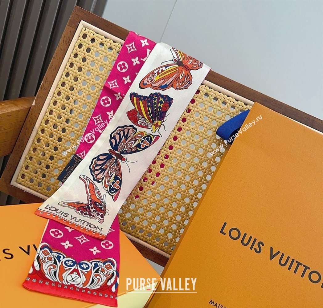 Louis Vuitton Butterfly Silk Bandeau Scarf Dark Pink 2025 LV091023 (SHI-250910068)