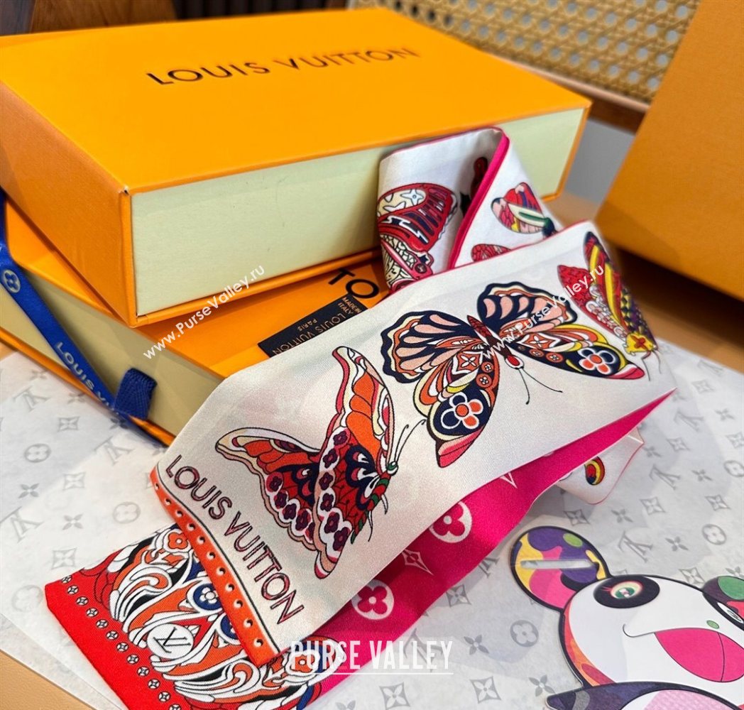 Louis Vuitton Butterfly Silk Bandeau Scarf Dark Pink 2025 LV091023 (SHI-250910068)