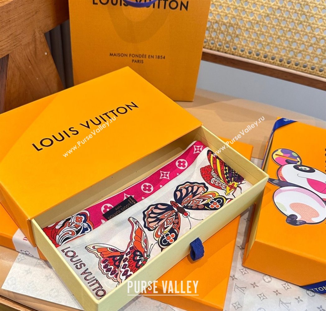 Louis Vuitton Butterfly Silk Bandeau Scarf Dark Pink 2025 LV091023 (SHI-250910068)