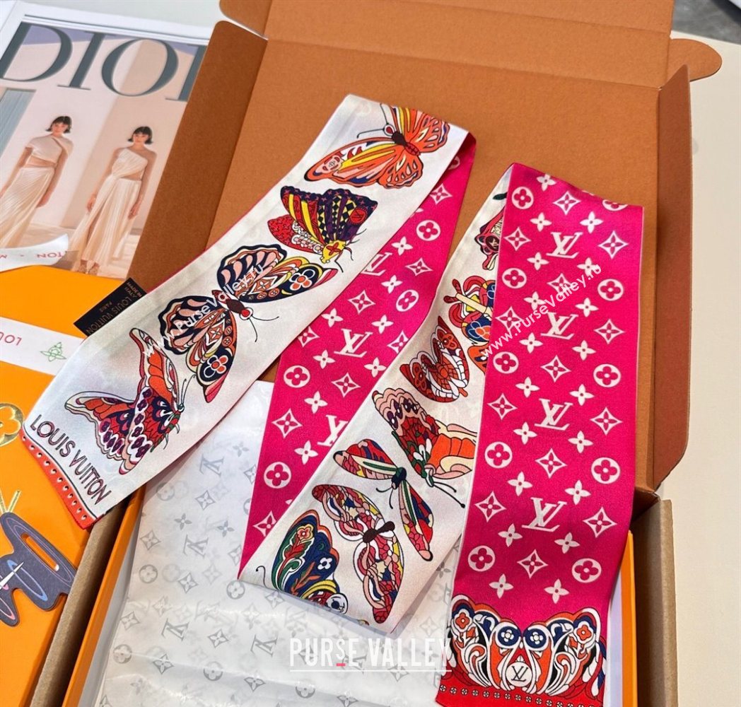 Louis Vuitton Butterfly Silk Bandeau Scarf Dark Pink 2025 LV091023 (SHI-250910068)