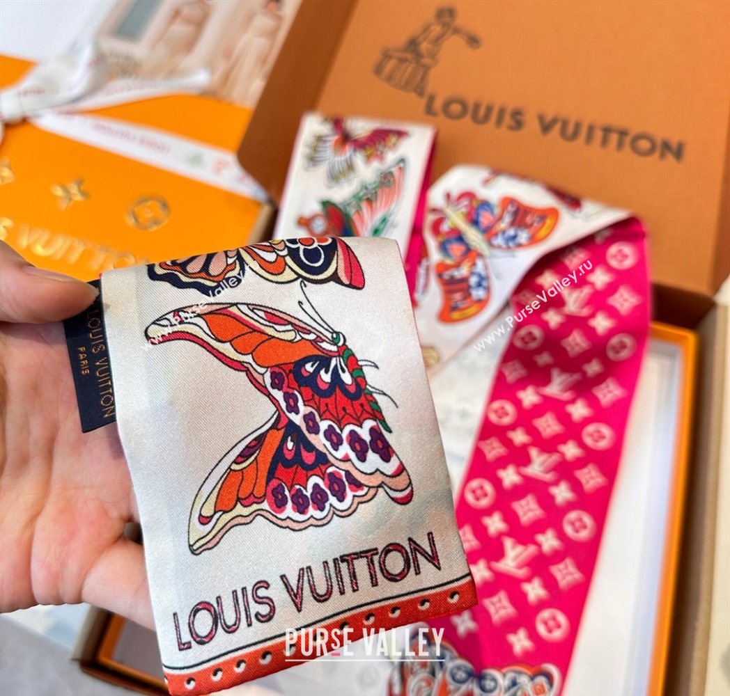 Louis Vuitton Butterfly Silk Bandeau Scarf Dark Pink 2025 LV091023 (SHI-250910068)