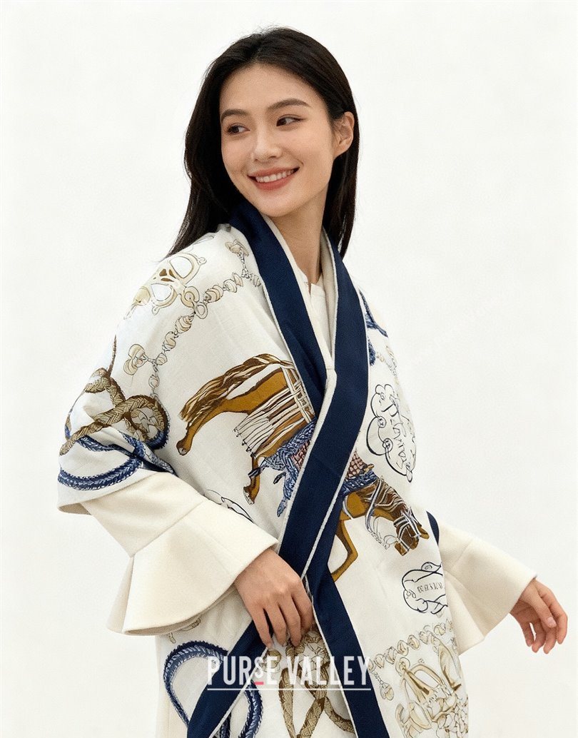 Hermes Cord Printed Silk Cashmere Square Scarf 140cm Blue 2025 H111137 (XMN-251111137)