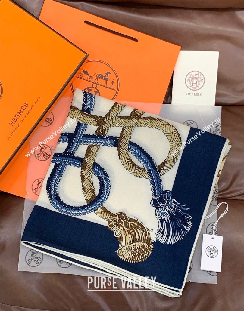 Hermes Cord Printed Silk Cashmere Square Scarf 140cm Blue 2025 H111137 (XMN-251111137)