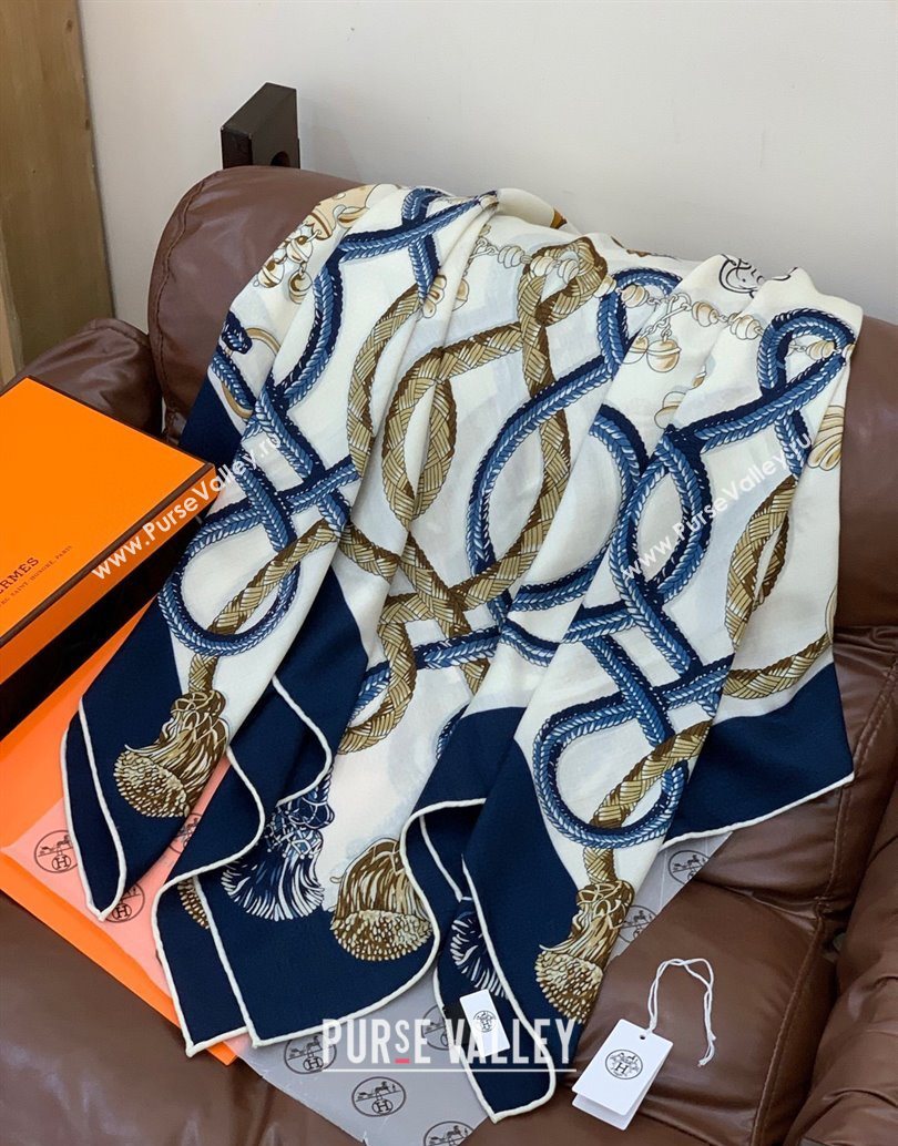 Hermes Cord Printed Silk Cashmere Square Scarf 140cm Blue 2025 H111137 (XMN-251111137)