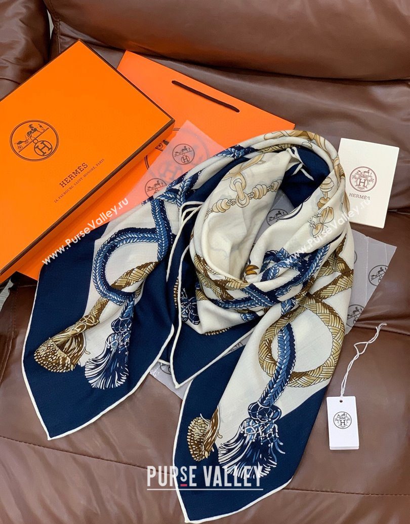 Hermes Cord Printed Silk Cashmere Square Scarf 140cm Blue 2025 H111137 (XMN-251111137)