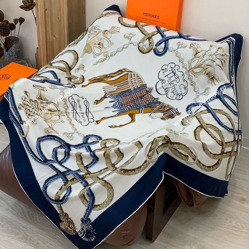 Hermes Cord Printed Silk Cashmere Square Scarf 140cm Blue 2025 H111137 (XMN-251111137)