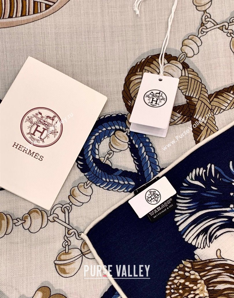 Hermes Cord Printed Silk Cashmere Square Scarf 140cm Blue 2025 H111137 (XMN-251111137)