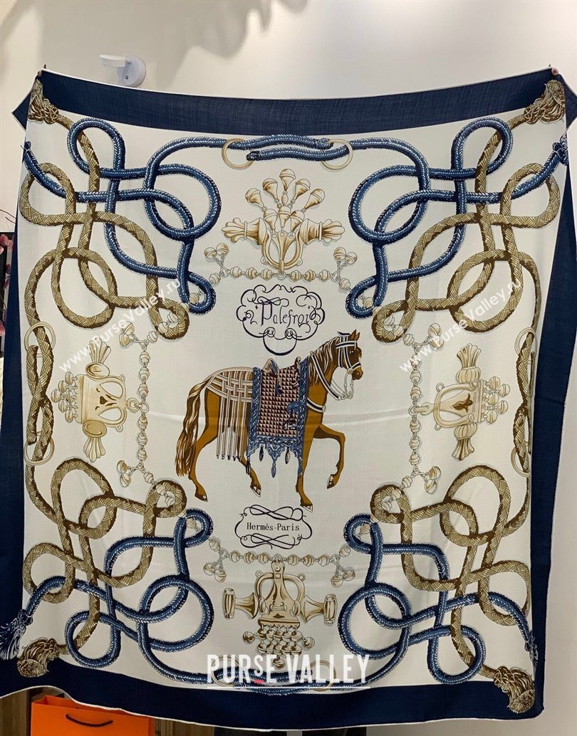 Hermes Cord Printed Silk Cashmere Square Scarf 140cm Blue 2025 H111137 (XMN-251111137)