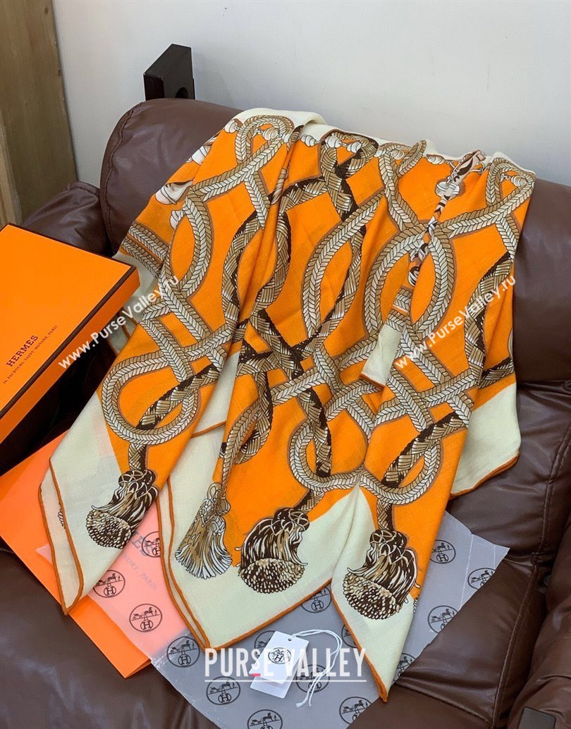 Hermes Cord Printed Silk Cashmere Square Scarf 140cm Orange 2025 H111137 (XMN-251111138)