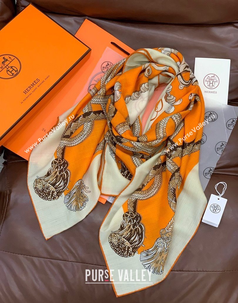 Hermes Cord Printed Silk Cashmere Square Scarf 140cm Orange 2025 H111137 (XMN-251111138)