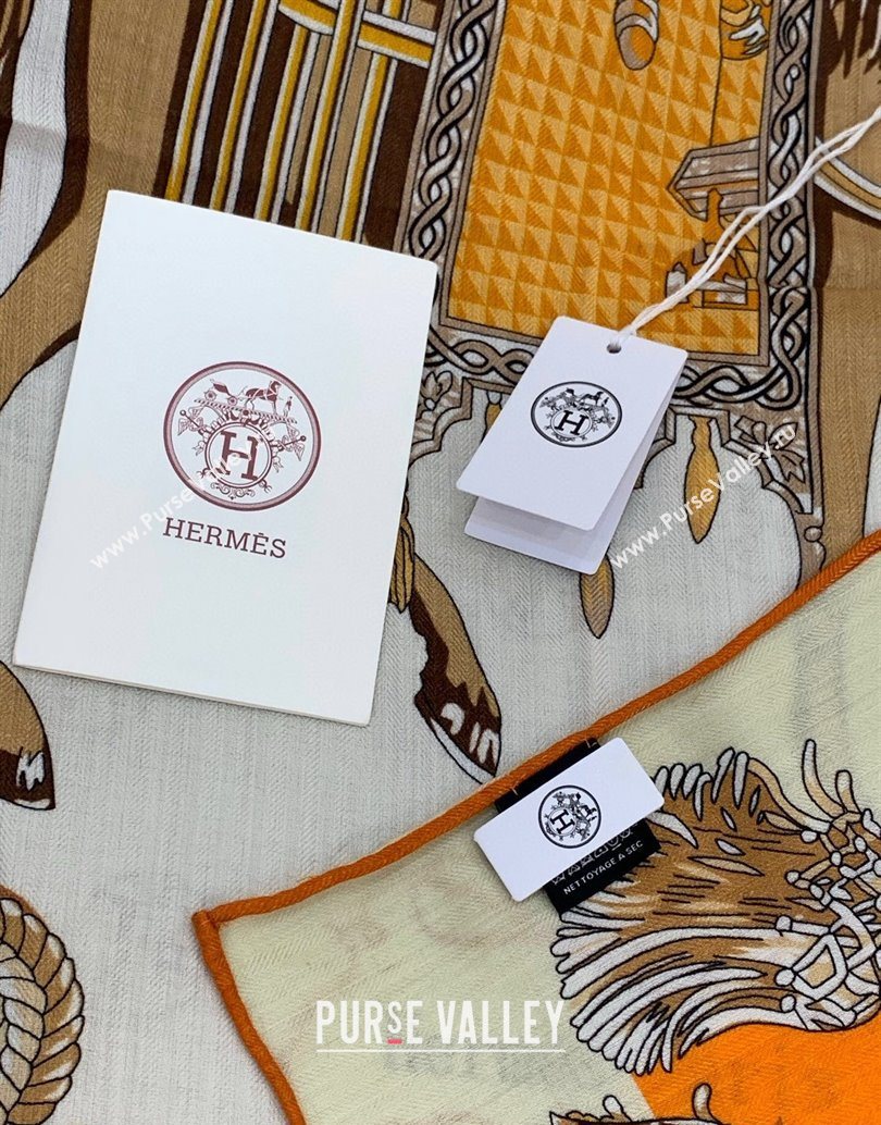 Hermes Cord Printed Silk Cashmere Square Scarf 140cm Orange 2025 H111137 (XMN-251111138)