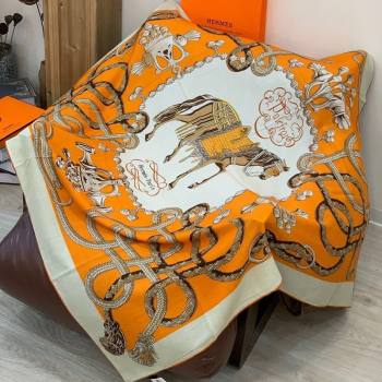 Hermes Cord Printed Silk Cashmere Square Scarf 140cm Orange 2025 H111137 (XMN-251111138)
