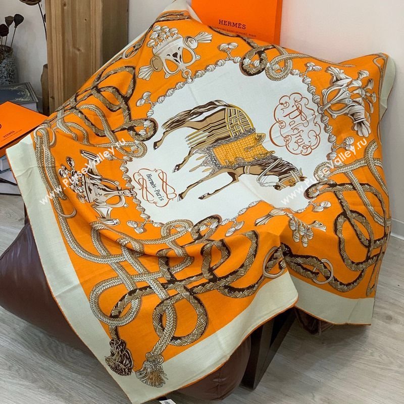 Hermes Cord Printed Silk Cashmere Square Scarf 140cm Orange 2025 H111137 (XMN-251111138)