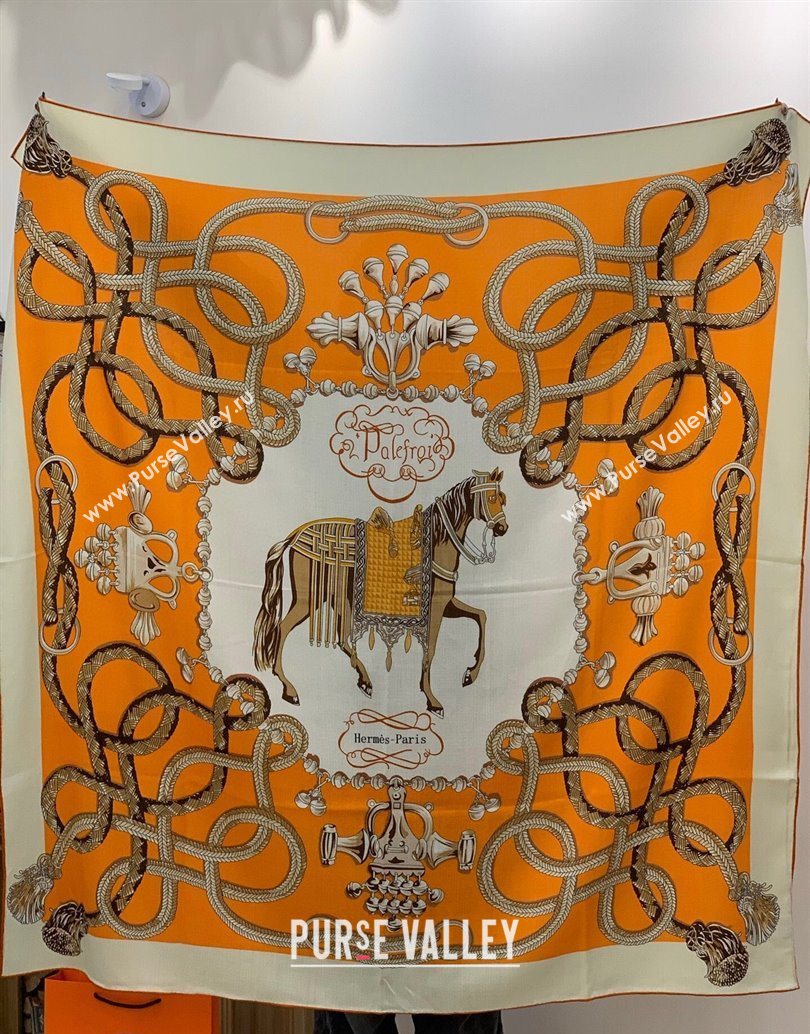 Hermes Cord Printed Silk Cashmere Square Scarf 140cm Orange 2025 H111137 (XMN-251111138)