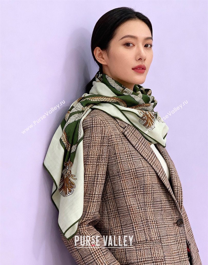 Hermes Cord Printed Silk Cashmere Square Scarf 140cm Green 2025 H111137 (XMN-251111139)