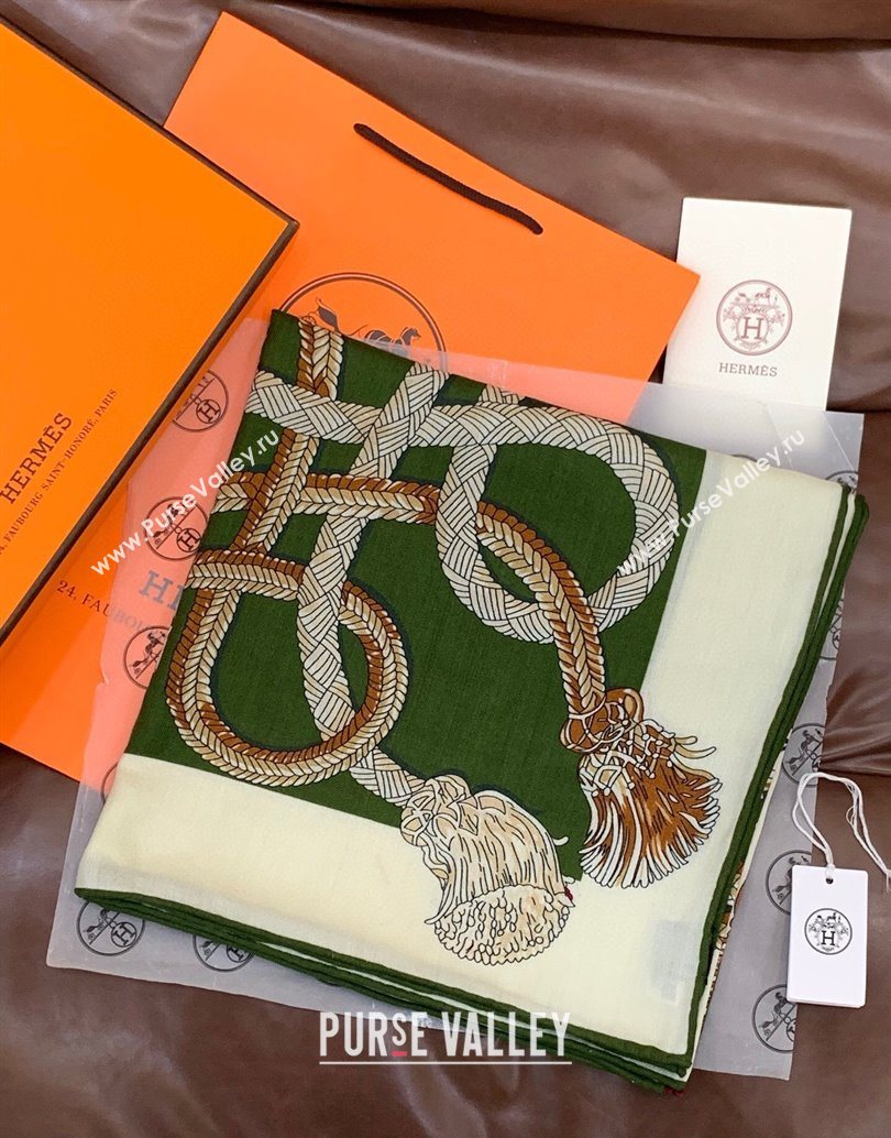Hermes Cord Printed Silk Cashmere Square Scarf 140cm Green 2025 H111137 (XMN-251111139)