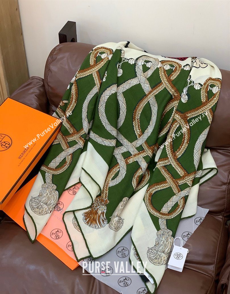 Hermes Cord Printed Silk Cashmere Square Scarf 140cm Green 2025 H111137 (XMN-251111139)