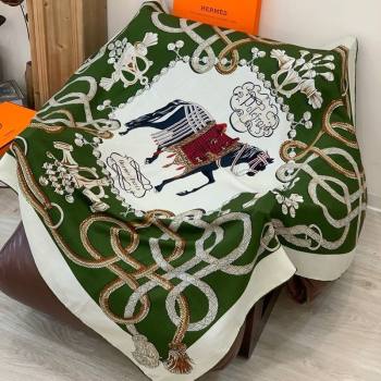 Hermes Cord Printed Silk Cashmere Square Scarf 140cm Green 2025 H111137 (XMN-251111139)
