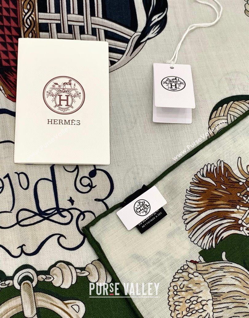 Hermes Cord Printed Silk Cashmere Square Scarf 140cm Green 2025 H111137 (XMN-251111139)