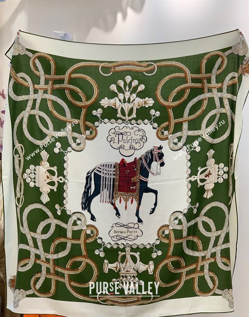 Hermes Cord Printed Silk Cashmere Square Scarf 140cm Green 2025 H111137 (XMN-251111139)
