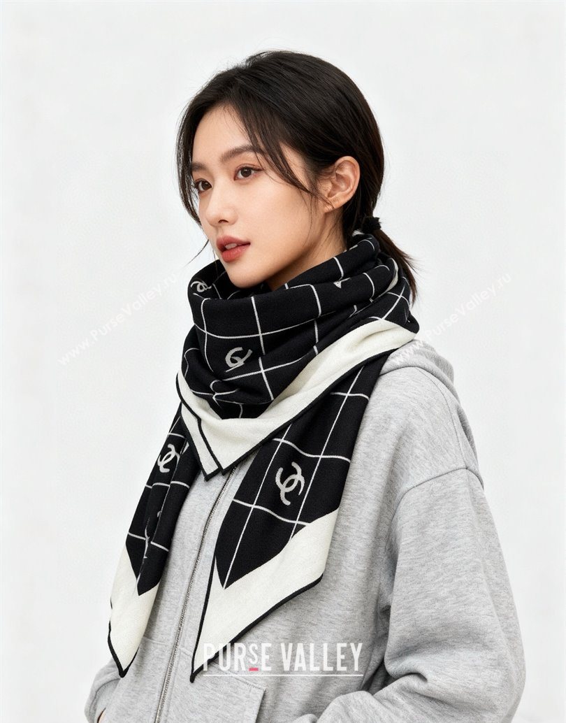 Chanel Quilted CC Square Scarf 140cm Black 2025 CH111138 (XMN-251111141)