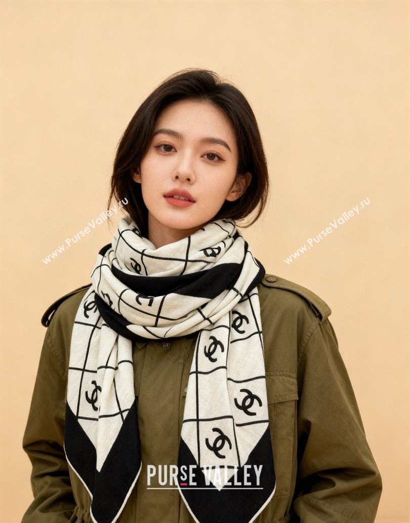 Chanel Quilted CC Square Scarf 140cm White 2025 CH111138 (XMN-251111142)