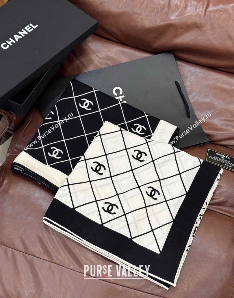 Chanel Quilted CC Square Scarf 140cm White 2025 CH111138 (XMN-251111142)