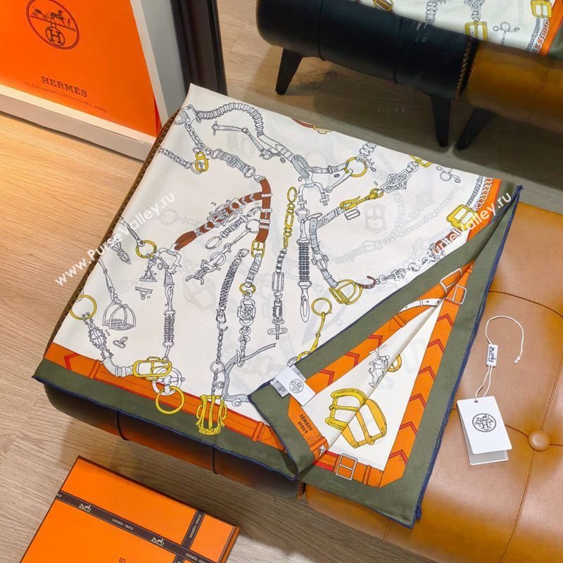 Hermes Silk Square Scarf 90x90cm Green 2025 H111149 (XMN-251111149)