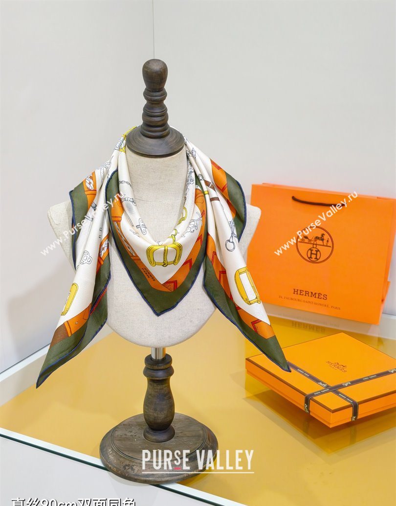 Hermes Silk Square Scarf 90x90cm Green 2025 H111149 (XMN-251111149)