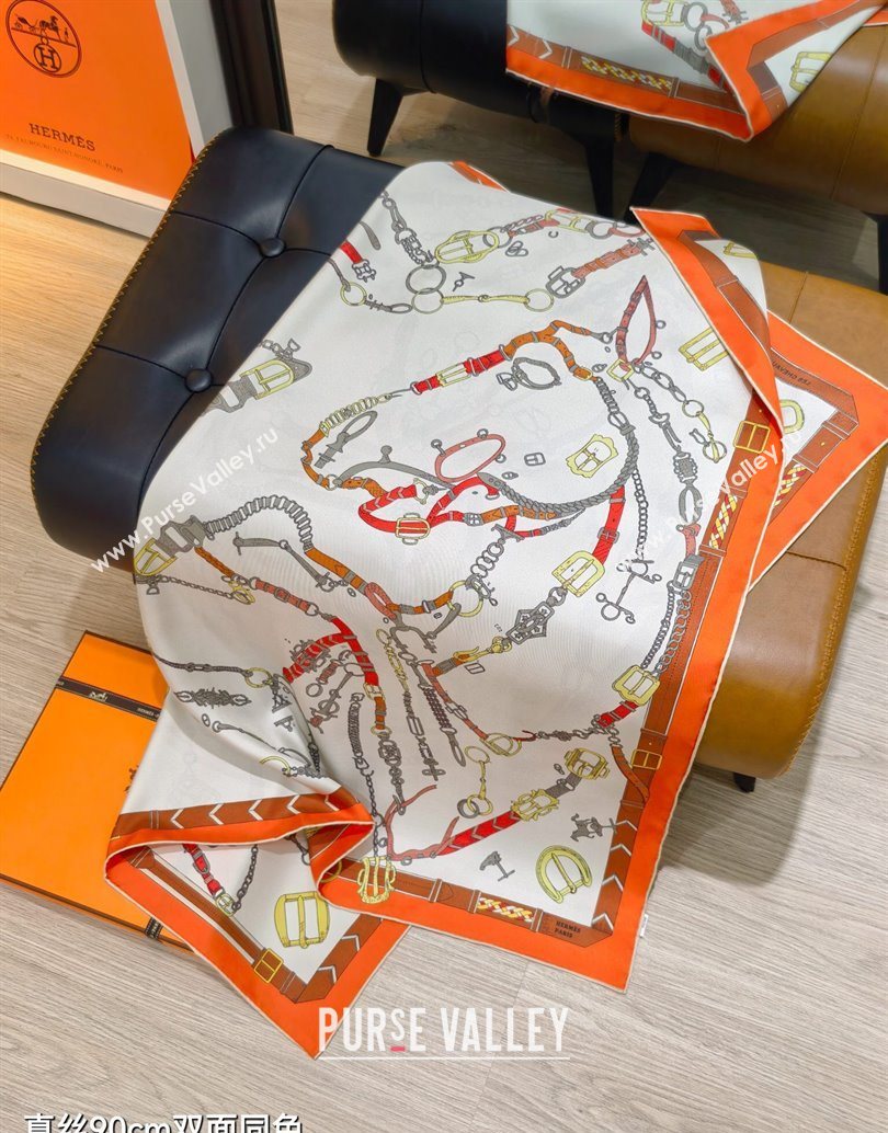 Hermes Silk Square Scarf 90x90cm Orange 2025 H111149 (XMN-251111150)