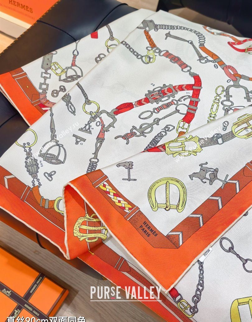 Hermes Silk Square Scarf 90x90cm Orange 2025 H111149 (XMN-251111150)