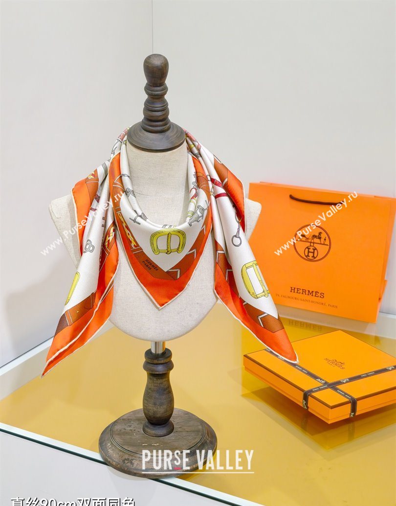 Hermes Silk Square Scarf 90x90cm Orange 2025 H111149 (XMN-251111150)