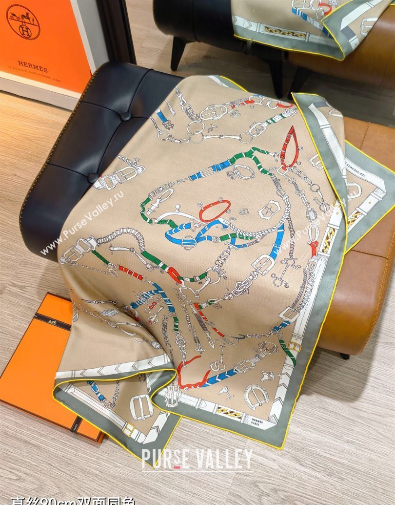 Hermes Silk Square Scarf 90x90cm Beige 2025 H111149 (XMN-251111151)