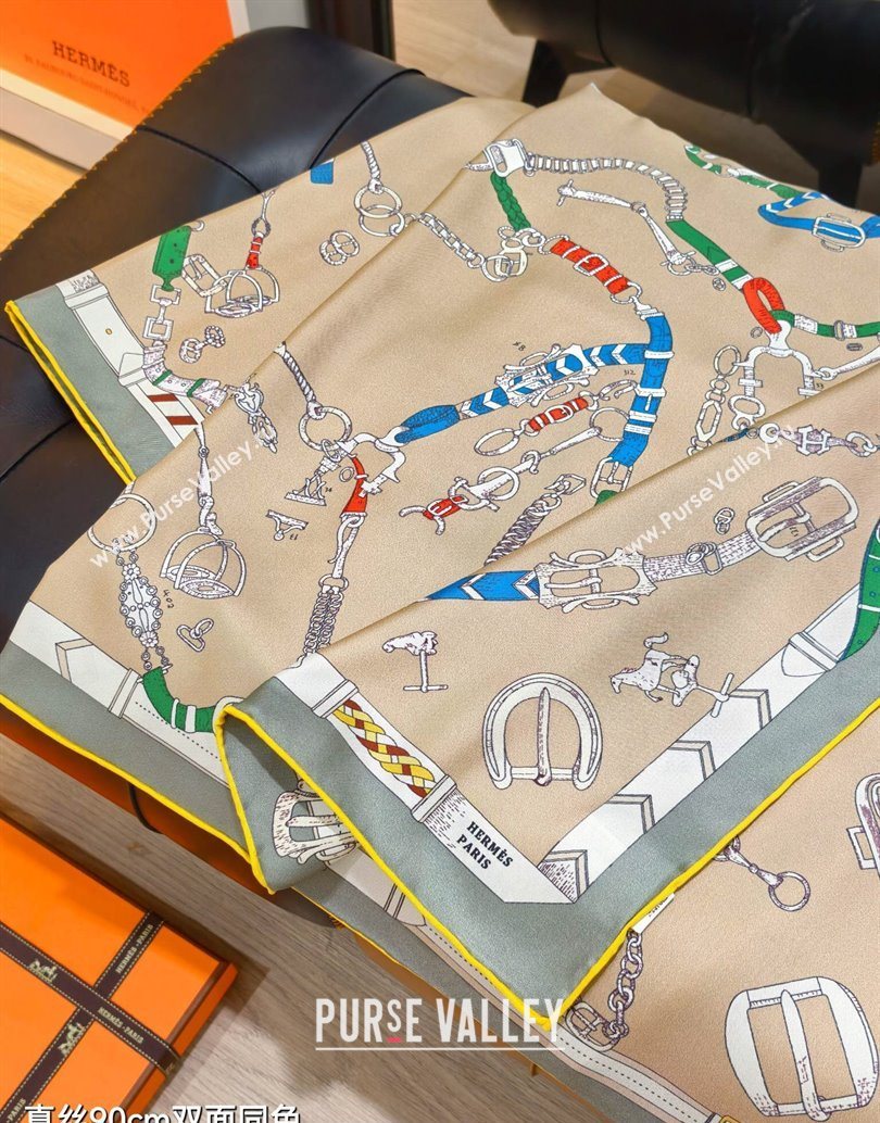 Hermes Silk Square Scarf 90x90cm Beige 2025 H111149 (XMN-251111151)