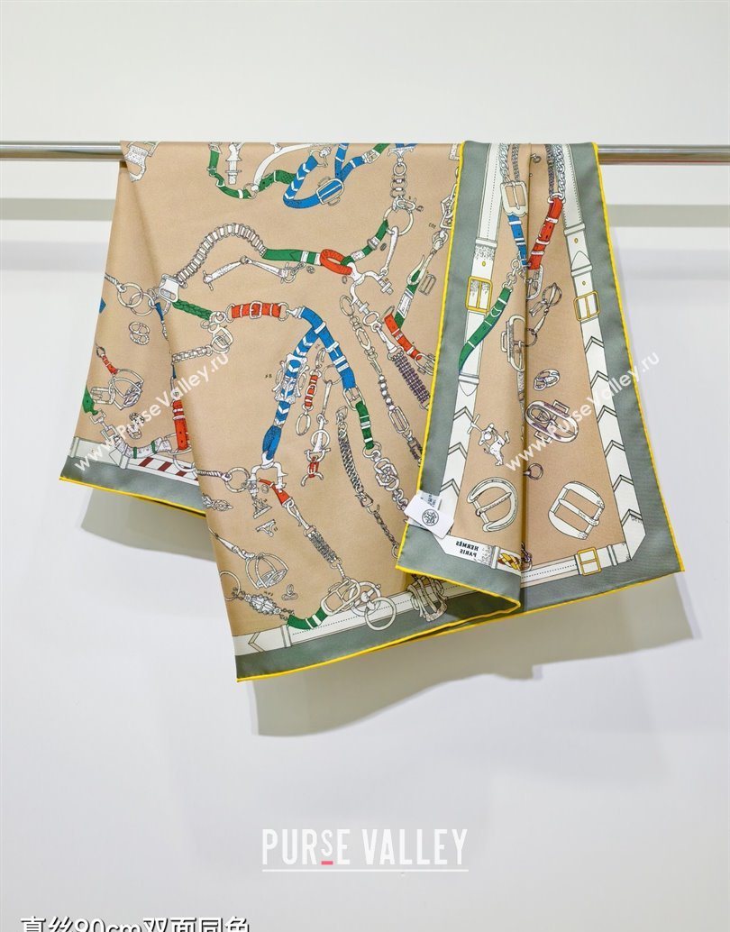 Hermes Silk Square Scarf 90x90cm Beige 2025 H111149 (XMN-251111151)