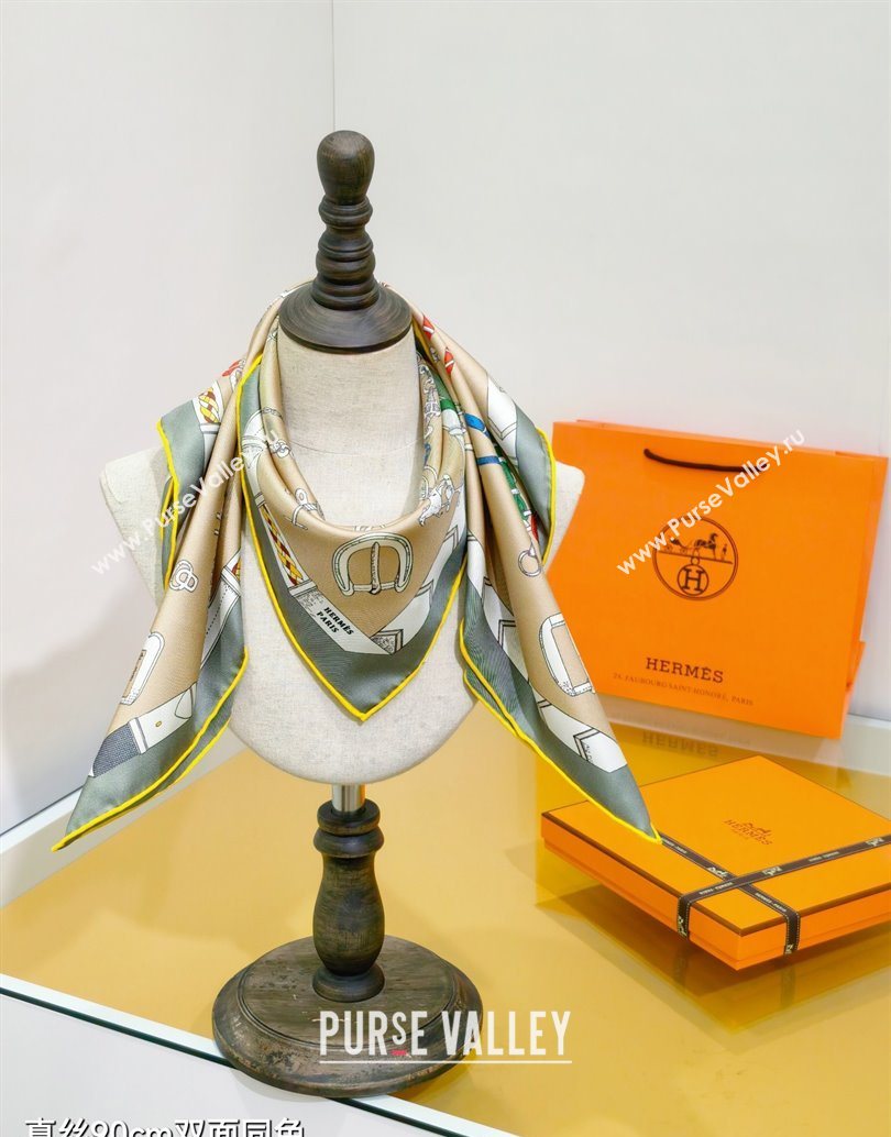 Hermes Silk Square Scarf 90x90cm Beige 2025 H111149 (XMN-251111151)