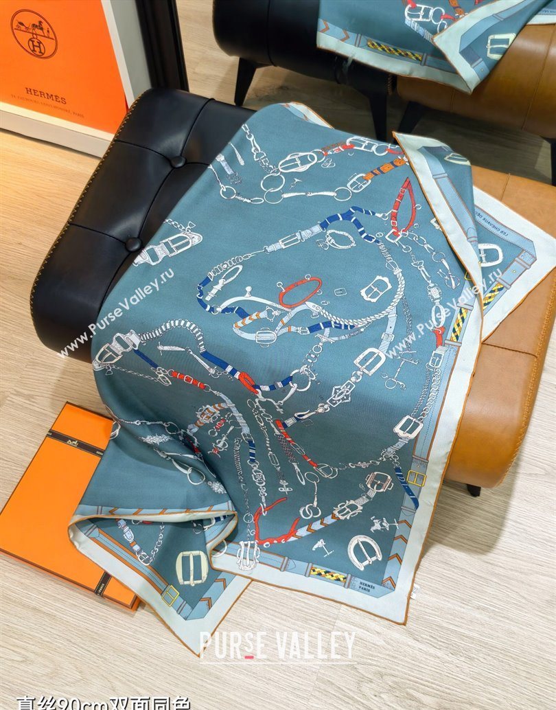 Hermes Silk Square Scarf 90x90cm Blue 2025 H111149 (XMN-251111152)
