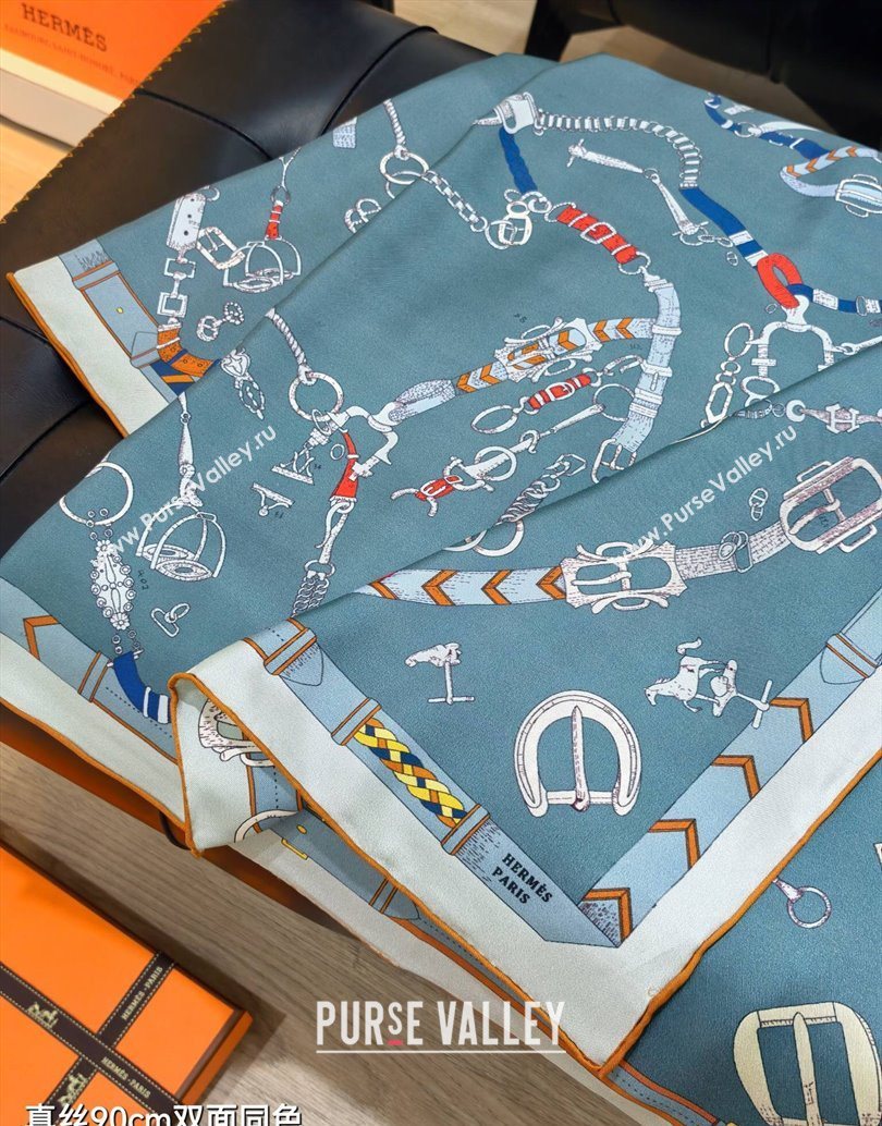 Hermes Silk Square Scarf 90x90cm Blue 2025 H111149 (XMN-251111152)