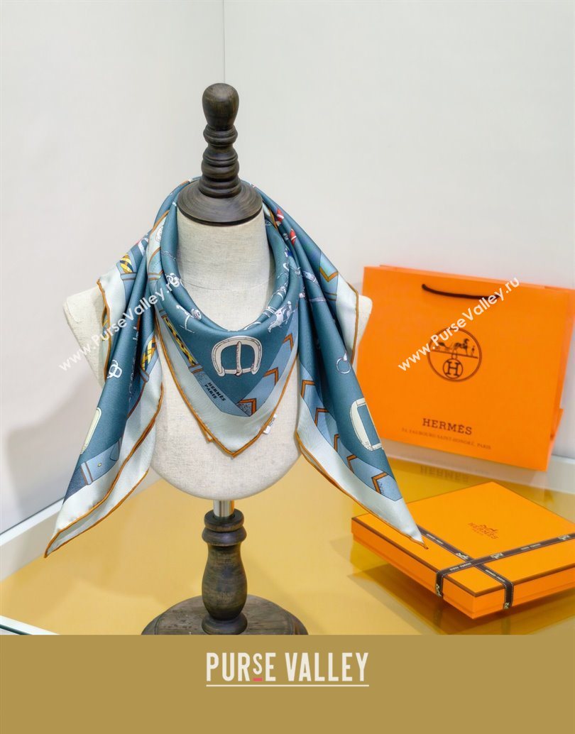 Hermes Silk Square Scarf 90x90cm Blue 2025 H111149 (XMN-251111152)