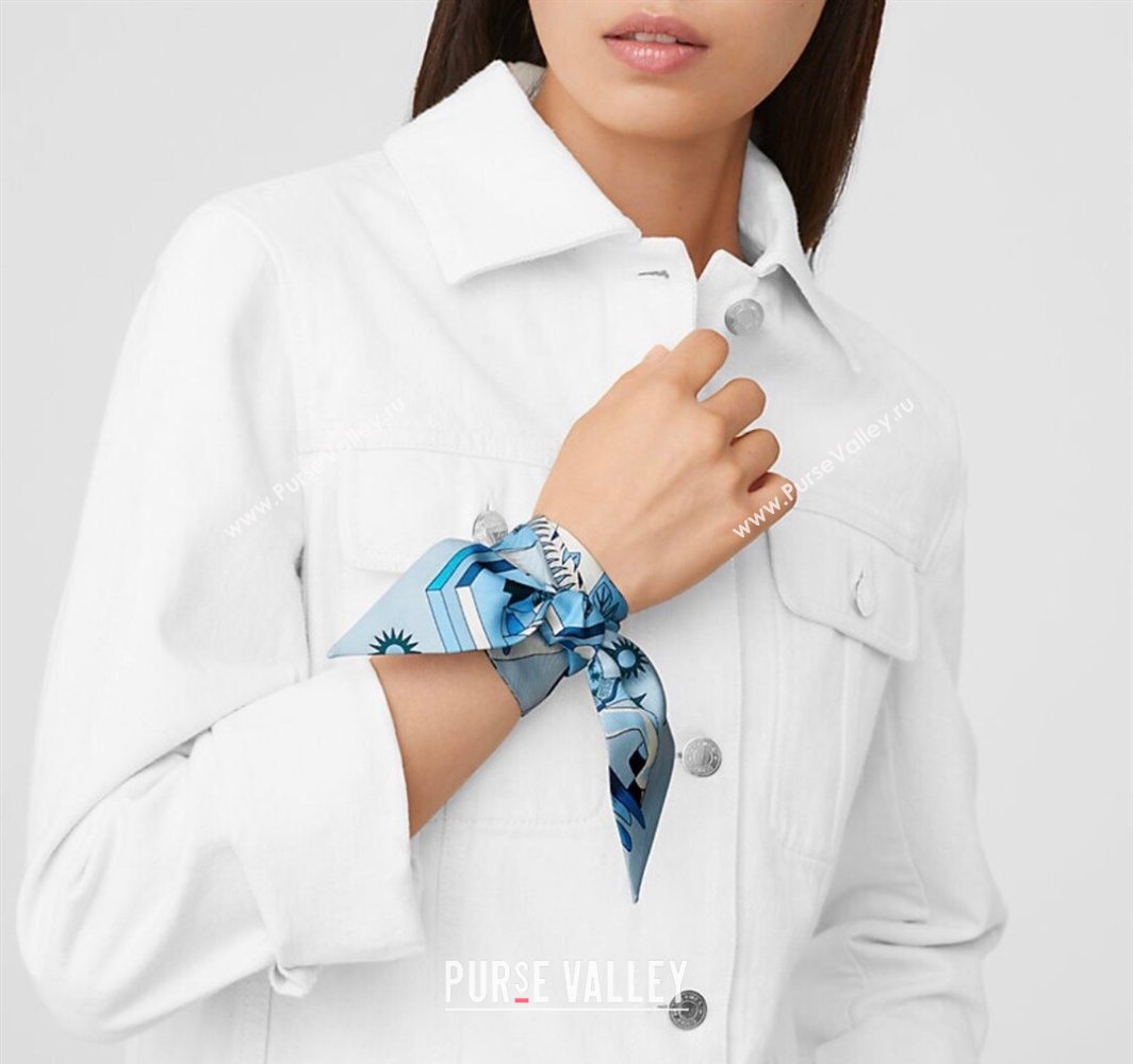 Hermes La Source De Pegase Twilly Silk Bandeau Scarf 5x86cm Blue 2025 (XMN-251111153)