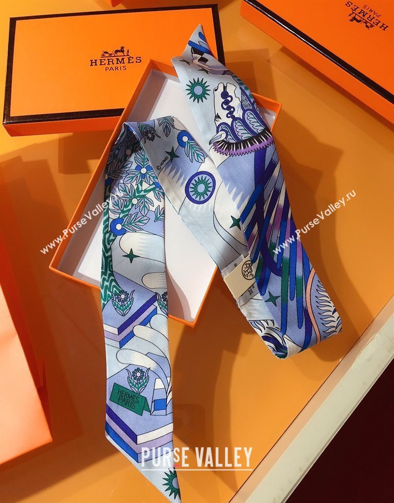 Hermes La Source De Pegase Twilly Silk Bandeau Scarf 5x86cm Blue 2025 (XMN-251111153)