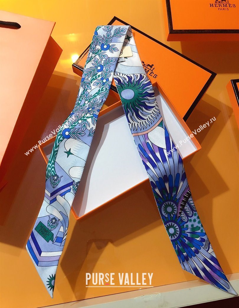 Hermes La Source De Pegase Twilly Silk Bandeau Scarf 5x86cm Blue 2025 (XMN-251111153)