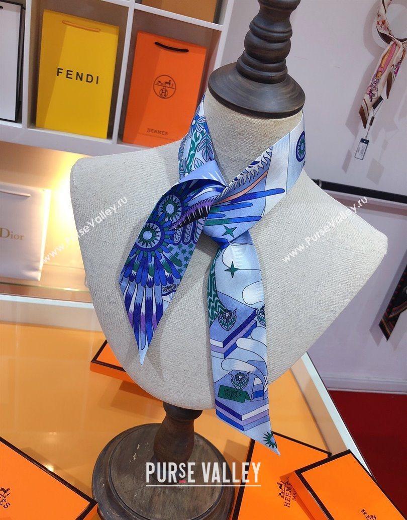 Hermes La Source De Pegase Twilly Silk Bandeau Scarf 5x86cm Blue 2025 (XMN-251111153)