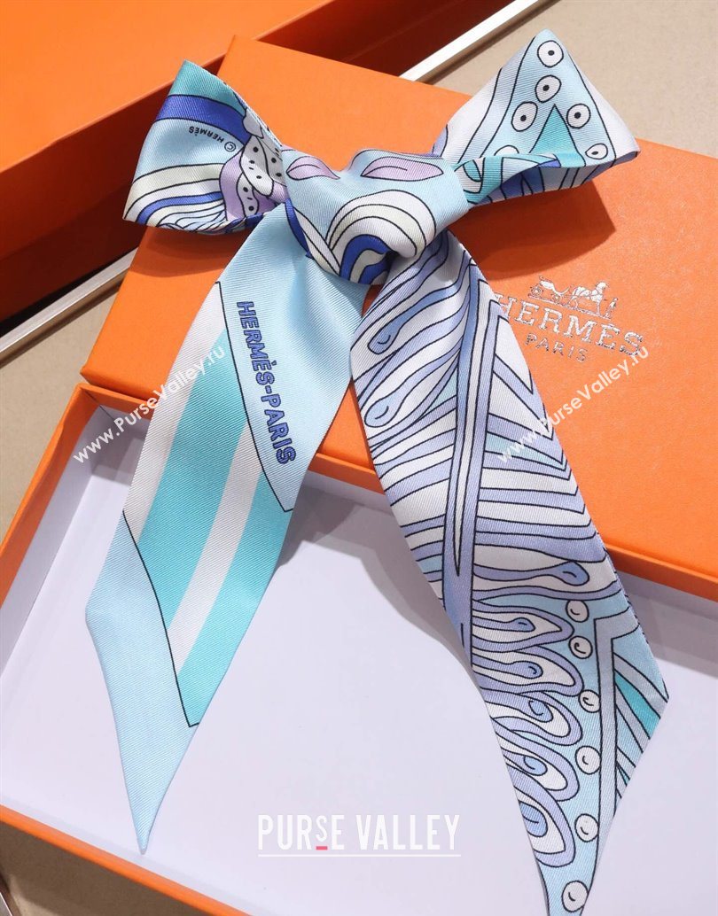 Hermes Le Jardin De La Maharani Twilly Silk Bandeau Scarf 5x86cm Blue 2025 (XMN-251111155)