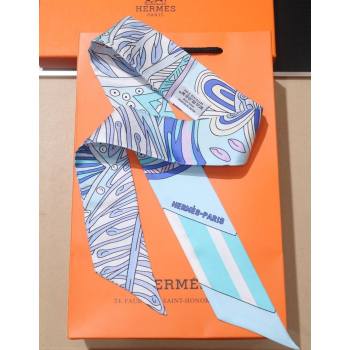 Hermes Le Jardin De La Maharani Twilly Silk Bandeau Scarf 5x86cm Blue 2025 (XMN-251111155)